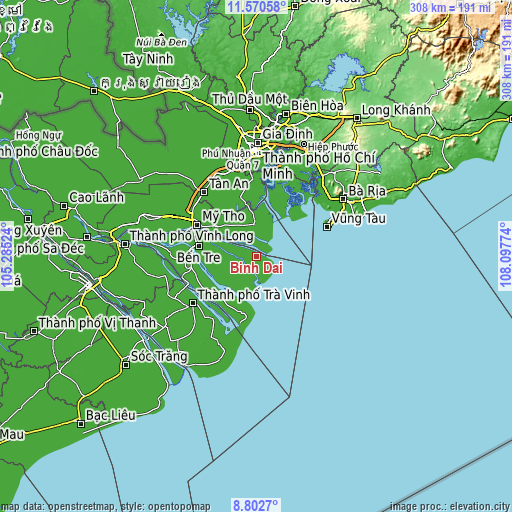 Topographic map of Bình Đại