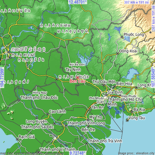 Topographic map of Bến Cầu