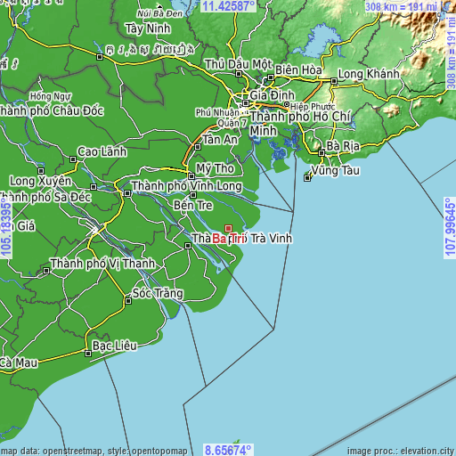 Topographic map of Ba Tri