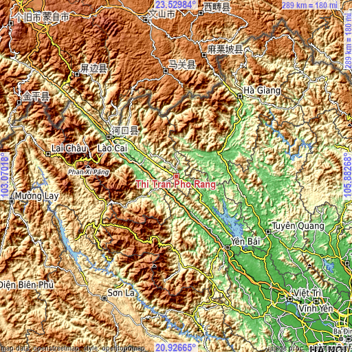 Topographic map of Thị Trấn Phố Ràng