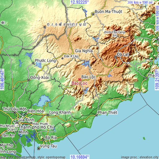 Topographic map of Bảo Lộc