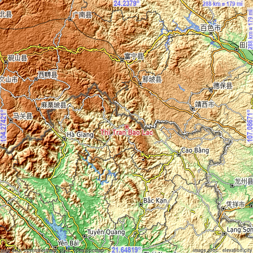 Topographic map of Thị Trấn Bảo Lạc