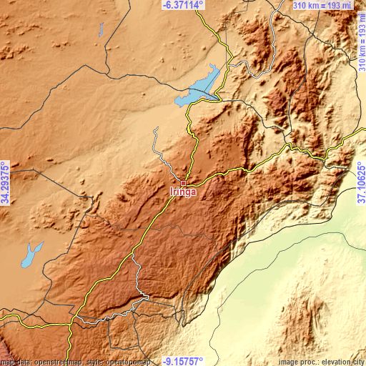 Topographic map of Iringa
