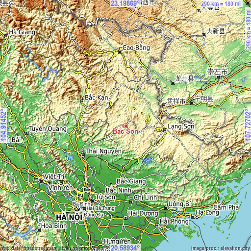 Topographic map of Bắc Sơn