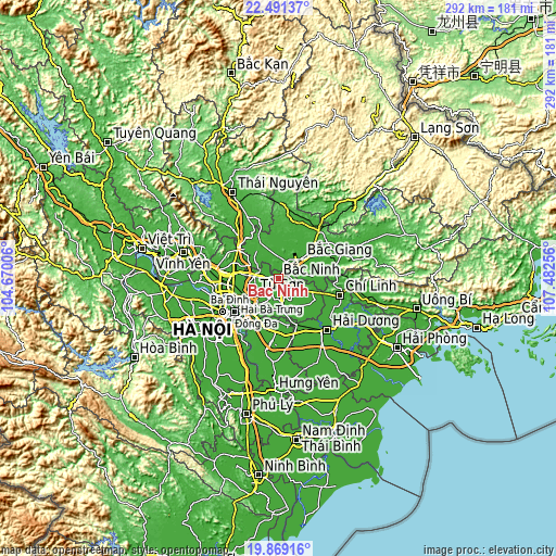 Topographic map of Bắc Ninh