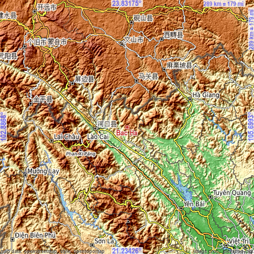 Topographic map of Bắc Hà