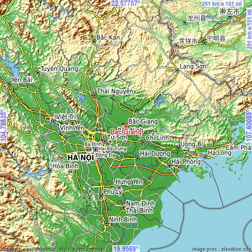 Topographic map of Bắc Giang