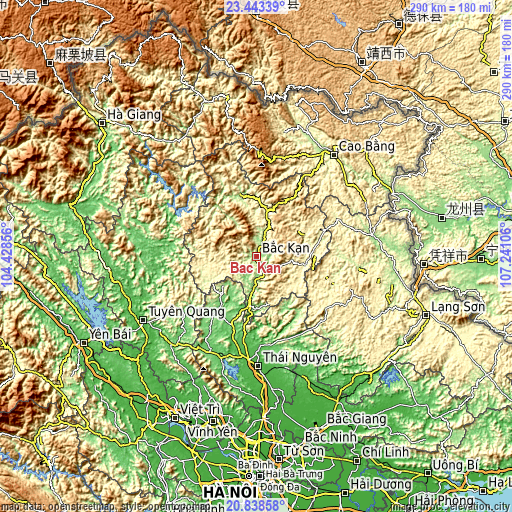 Topographic map of Bắc Kạn