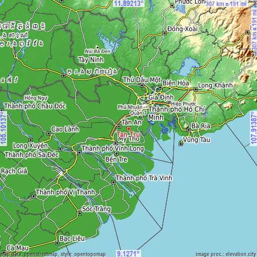 Topographic map of Tân Trụ