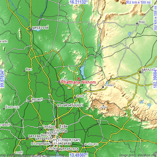 Topographic map of Phatthana Nikhom