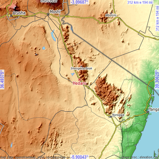 Topographic map of Hedaru
