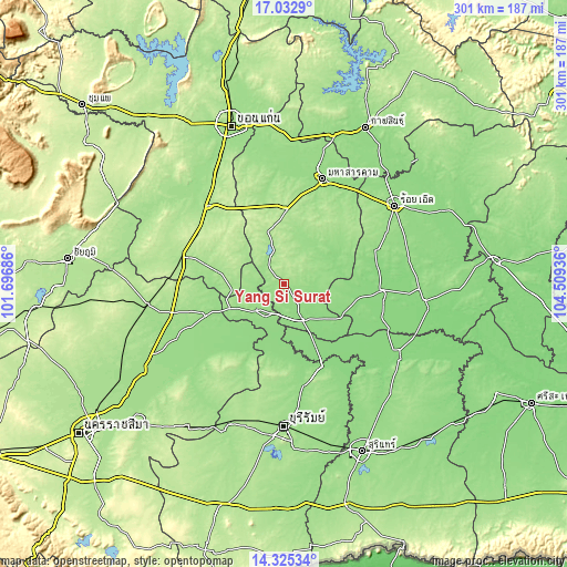 Topographic map of Yang Si Surat