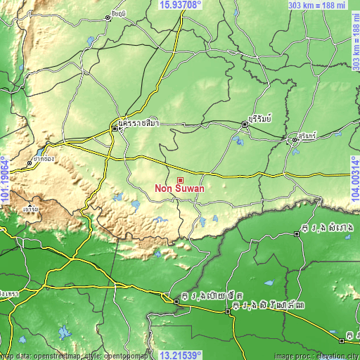 Topographic map of Non Suwan