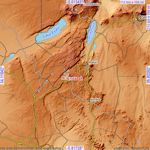 Topographic map of Endasak