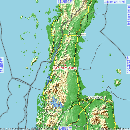 Topographic map of Ban Nam Yuen