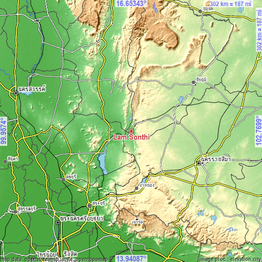 Topographic map of Lam Sonthi