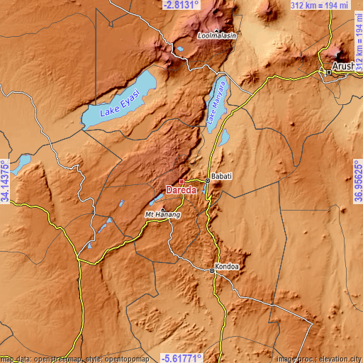 Topographic map of Dareda