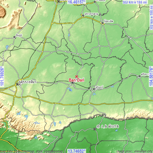 Topographic map of Ban Dan