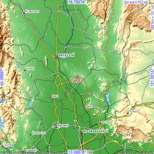 Topographic map of Tak Fa