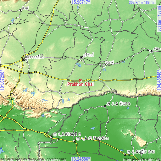 Topographic map of Prakhon Chai