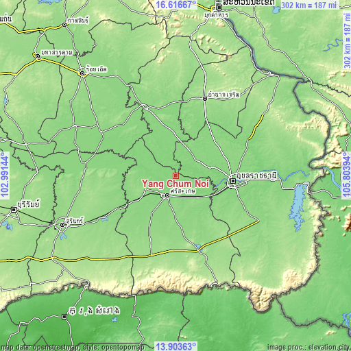 Topographic map of Yang Chum Noi