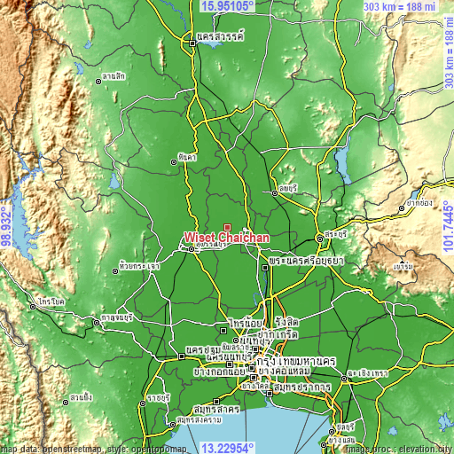 Topographic map of Wiset Chaichan