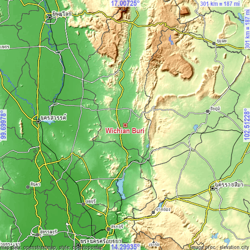 Topographic map of Wichian Buri