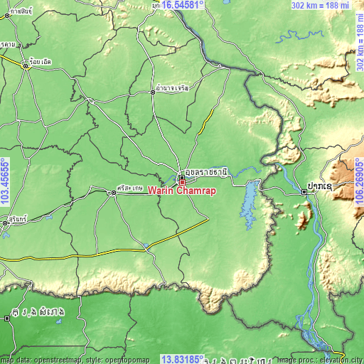 Topographic map of Warin Chamrap
