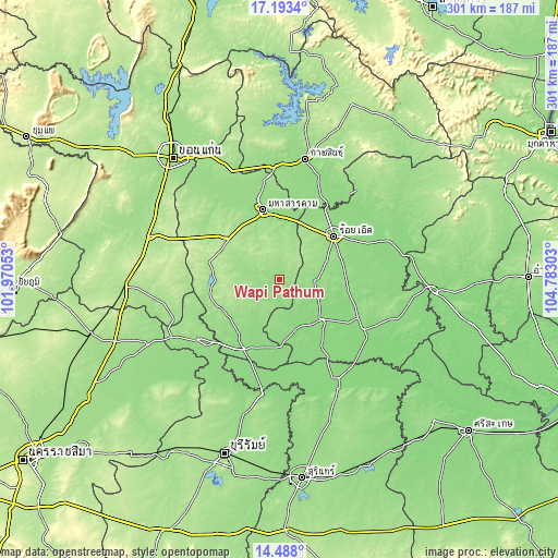 Topographic map of Wapi Pathum