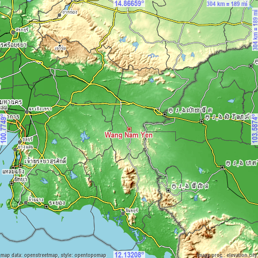 Topographic map of Wang Nam Yen