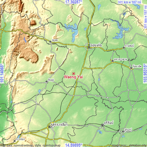 Topographic map of Waeng Yai