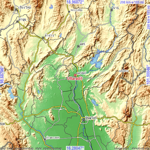 Topographic map of Uttaradit