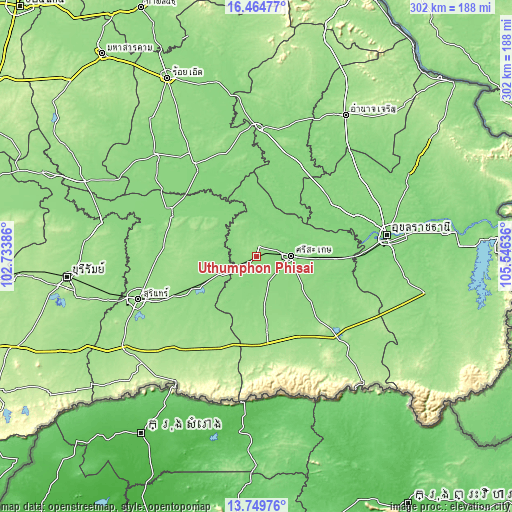 Topographic map of Uthumphon Phisai