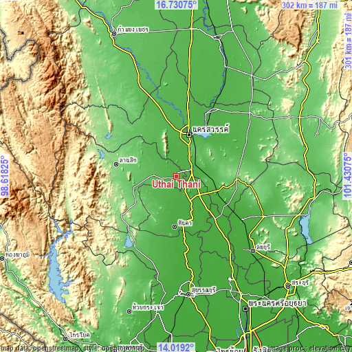 Topographic map of Uthai Thani