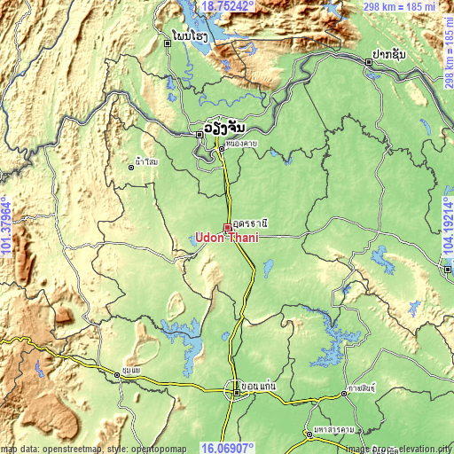 Topographic map of Udon Thani