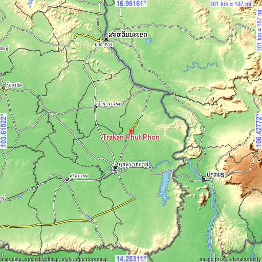 Topographic map of Trakan Phut Phon