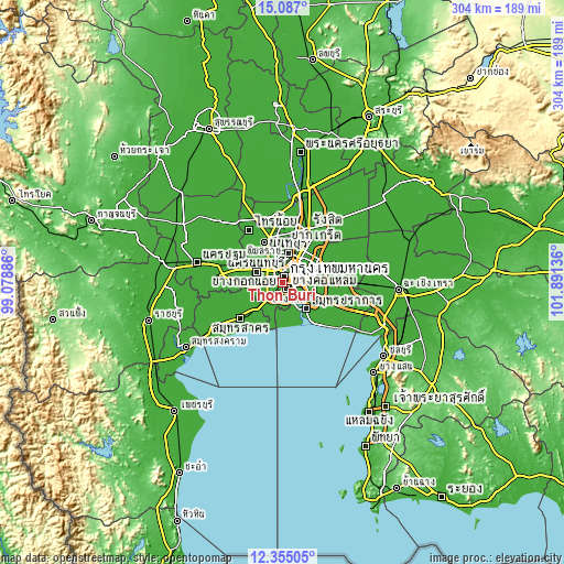 Topographic map of Thon Buri