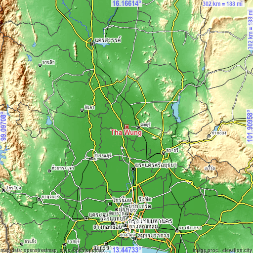 Topographic map of Tha Wung