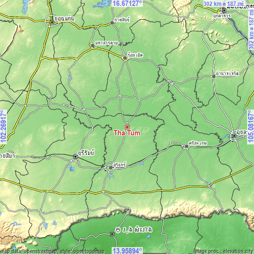 Topographic map of Tha Tum