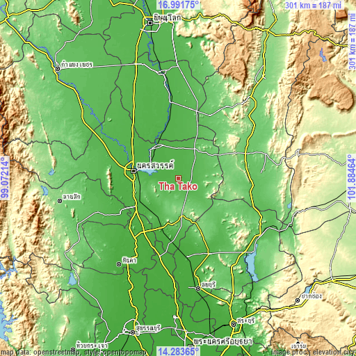 Topographic map of Tha Tako