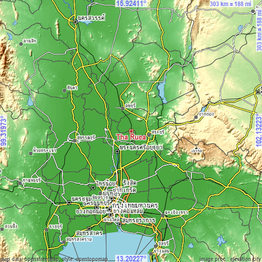 Topographic map of Tha Ruea