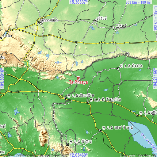 Topographic map of Ta Phraya