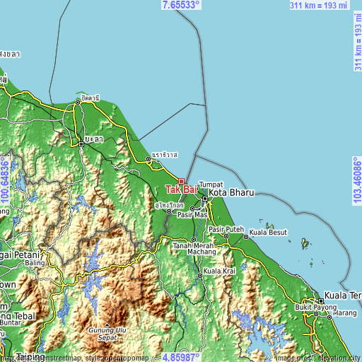 Topographic map of Tak Bai