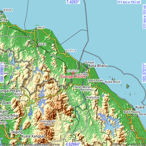 Topographic map of Su-ngai Kolok