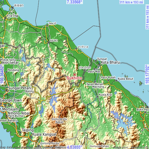 Topographic map of Sukhirin