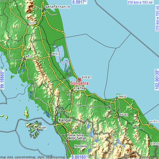 Topographic map of Songkhla