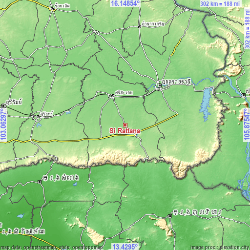 Topographic map of Si Rattana