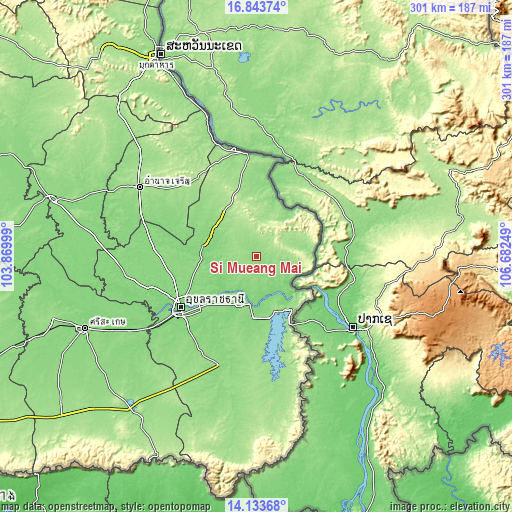 Topographic map of Si Mueang Mai