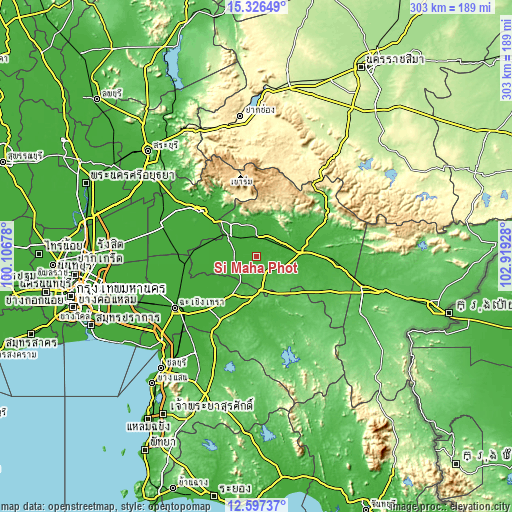 Topographic map of Si Maha Phot