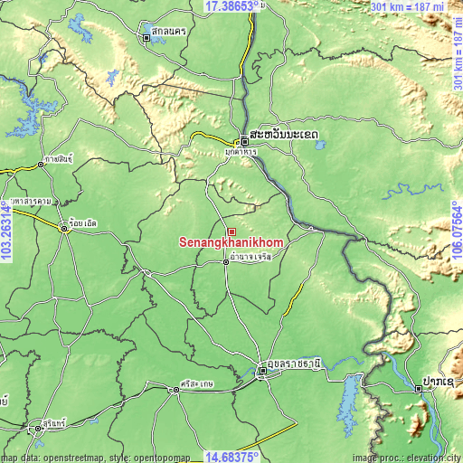 Topographic map of Senangkhanikhom